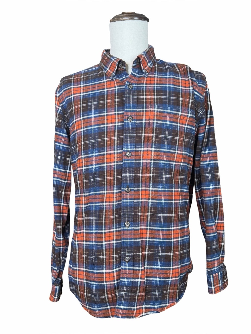 Eddie Bauer Relaxed Fit Orange & Blue Plaid Flannel Long Sleeve Button Down - M - Picture 1 of 15
